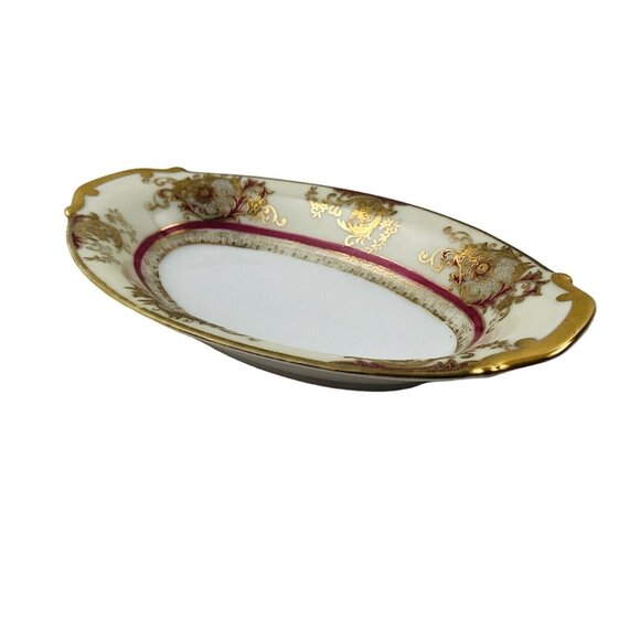 Meito China Oval Bowl Dish Gold Burgundy Trim Japan Hand Painted Vintage - Picture 6 of 10